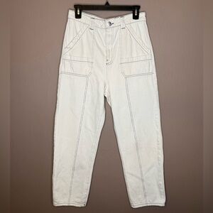 ASOS High Rise Baggy Contoured Stitch Ivory Utility Jeans 100% Cotton US Size 8
